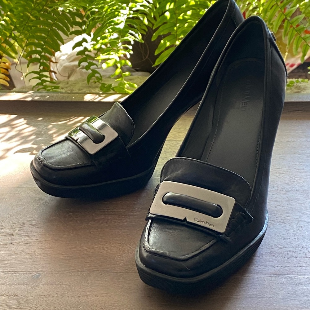 Calvin Klein Black Heels with Silver Detail